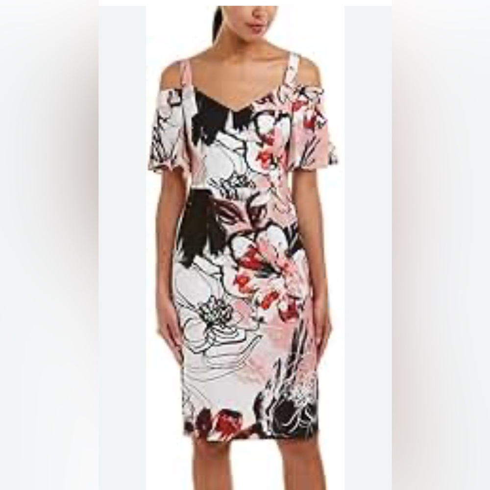 Black Halo Floral Cold-Shoulder Dress